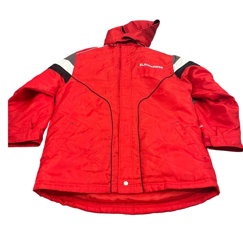 Reebok Chicago Blackhawks Jacket Youth XL Red NHL Hooded Puffer Coat Padded